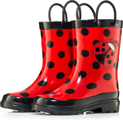 حذاء المطر المطاطي Puddle Play Kids للفتيات مطبوع عليه Ladybug مقاوم للماء وسهل الارتداء (الأطفال الصغار/الأطفال الصغار) (3 M US طفل صغير) أحمر in Saudi Arabia