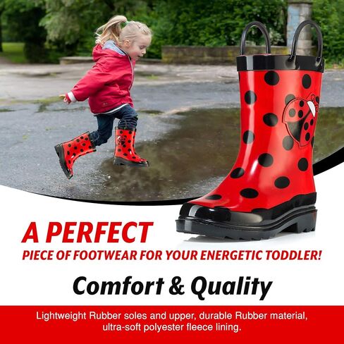 حذاء المطر المطاطي Puddle Play Kids للفتيات مطبوع عليه Ladybug مقاوم للماء وسهل الارتداء (الأطفال الصغار/الأطفال الصغار) (3 M US طفل صغير) أحمر in Saudi Arabia