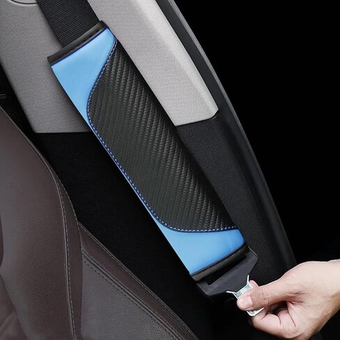 2PCS Car Seat Belt Cover, Carbon Fiber Safety Seatbelt Shoulder Strap Covers, Breathable Leather Soft Harness Pad for Car Interior Accessories (Black/Gray) in Saudi Arabia