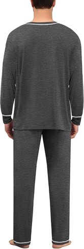 SWOMOG Mens Pajamas Set Modal Long Sleeve Sleepwear Crew Neck Pjs 2 Piece Loungewear Nightshirt Top & Pants with Pockets in Saudi Arabia
