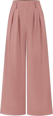 BTFBM Women's Elegant Flowy Dress Pants Front Pleated High Waisted Casual Wide Leg Loose Palazzo Trousers with Pockets in Kuwait
