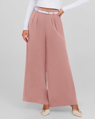 BTFBM Women's Elegant Flowy Dress Pants Front Pleated High Waisted Casual Wide Leg Loose Palazzo Trousers with Pockets in Kuwait