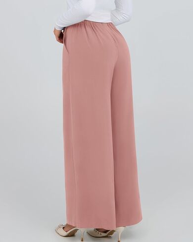 BTFBM Women's Elegant Flowy Dress Pants Front Pleated High Waisted Casual Wide Leg Loose Palazzo Trousers with Pockets in Kuwait