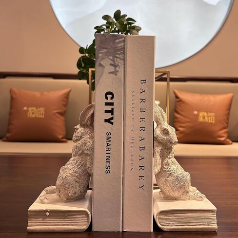 Book Ends for Shelves to Hold Books Hevay Duty,Decorative Bookends for Bookshelf Décor,Cute Animal Rabbit Book Stopper Easter Bunny Statues for Home, Office Desk, Living Room Decoration,1 Pair (white) in Saudi Arabia