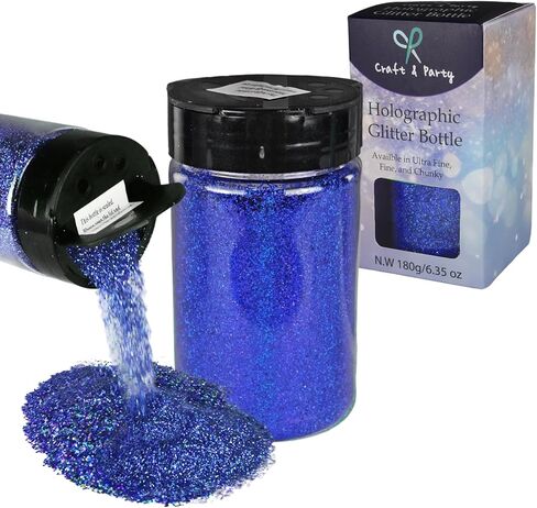 Craft And Party, Holographic Glitter, 6.35oz Silver Glitter, Holographic Fine Glitter, Glitter Powder for Craft, Hair, Nail and Body. in Kuwait