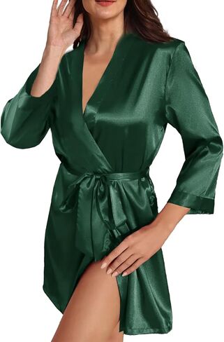 Womens Satin Kimono Robe Silk Robes Floral Bathrobe Bride Bridesmaid Wedding Silky Bridal Dressing Gown Loungewear in Kuwait