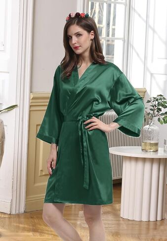 Womens Satin Kimono Robe Silk Robes Floral Bathrobe Bride Bridesmaid Wedding Silky Bridal Dressing Gown Loungewear in Kuwait