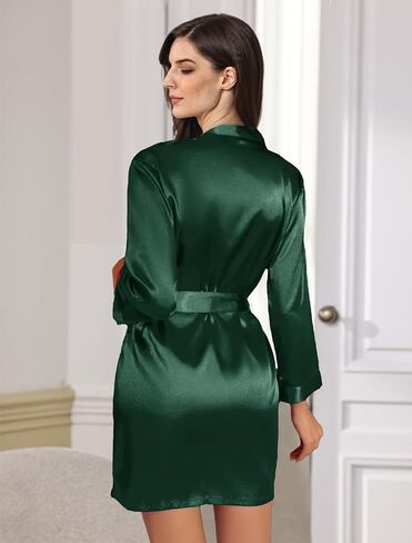 Womens Satin Kimono Robe Silk Robes Floral Bathrobe Bride Bridesmaid Wedding Silky Bridal Dressing Gown Loungewear in Kuwait