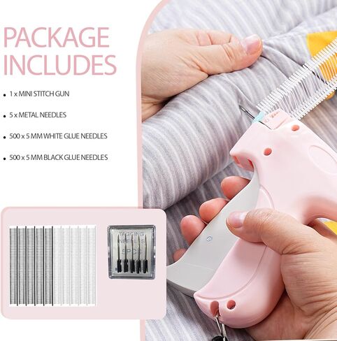 Fine Stitch Gun for Clothes, Stitchy Quick Clothing Fixer, Clothing Stitch Gun, Quilt Tacking Gun, Stitch Gun, Tagging Stitch Tool for Clothing with 6 Fine Needles & 1000 Pcs Fasteners (Pink) in Kuwait