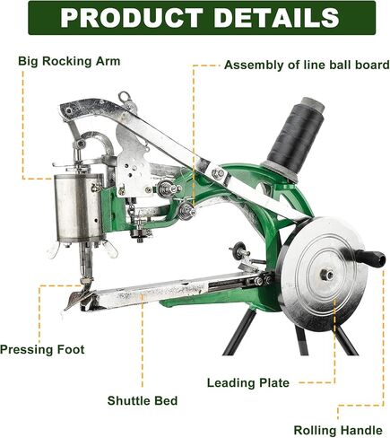 ماكينة إصلاح الأحذية اليدوية من الجلد من توللي، إطار من سبائك الألومنيوم المطورة - مقاومة للصدأ وقوية، ماكينة خياطة جلدية صغيرة شديدة التحمل للخياطة اليدوية بخط مزدوج من النايلون والقطن in Kuwait