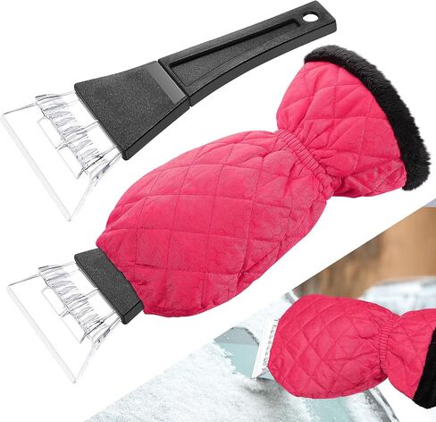 WILLBOND Ice Scraper with Glove Waterproof Car Windshield Scraper No Scratch Comfortable Glove Ice Scraper Windproof Warm Car Scraper Mitt for SUV Vehicle Truck Snow Quickly Removal (Hot Pink) in Saudi Arabia