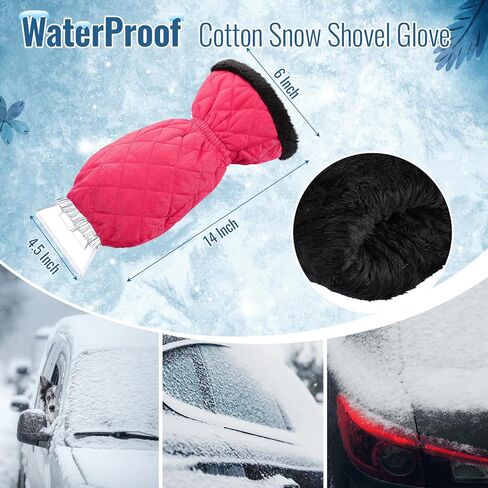 WILLBOND Ice Scraper with Glove Waterproof Car Windshield Scraper No Scratch Comfortable Glove Ice Scraper Windproof Warm Car Scraper Mitt for SUV Vehicle Truck Snow Quickly Removal (Hot Pink) in Saudi Arabia
