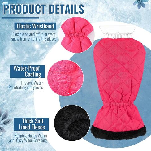 WILLBOND Ice Scraper with Glove Waterproof Car Windshield Scraper No Scratch Comfortable Glove Ice Scraper Windproof Warm Car Scraper Mitt for SUV Vehicle Truck Snow Quickly Removal (Hot Pink) in Saudi Arabia