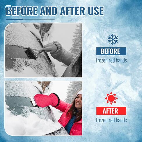 WILLBOND Ice Scraper with Glove Waterproof Car Windshield Scraper No Scratch Comfortable Glove Ice Scraper Windproof Warm Car Scraper Mitt for SUV Vehicle Truck Snow Quickly Removal (Hot Pink) in Saudi Arabia