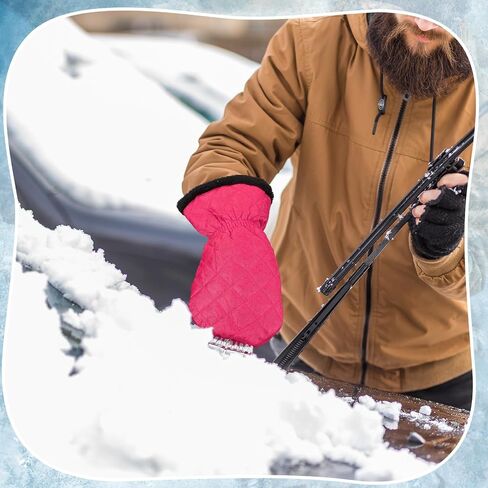 WILLBOND Ice Scraper with Glove Waterproof Car Windshield Scraper No Scratch Comfortable Glove Ice Scraper Windproof Warm Car Scraper Mitt for SUV Vehicle Truck Snow Quickly Removal (Hot Pink) in Saudi Arabia