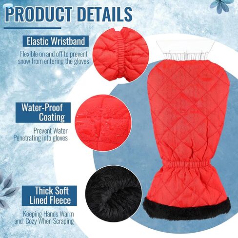 WILLBOND Ice Scraper with Glove Waterproof Car Windshield Scraper No Scratch Comfortable Glove Ice Scraper Windproof Warm Car Scraper Mitt for SUV Vehicle Truck Snow Quickly Removal (Hot Pink) in Saudi Arabia