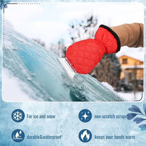 WILLBOND Ice Scraper with Glove Waterproof Car Windshield Scraper No Scratch Comfortable Glove Ice Scraper Windproof Warm Car Scraper Mitt for SUV Vehicle Truck Snow Quickly Removal (Hot Pink) in Saudi Arabia
