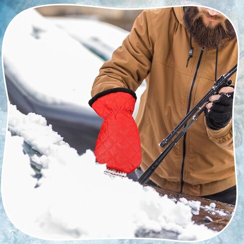 WILLBOND Ice Scraper with Glove Waterproof Car Windshield Scraper No Scratch Comfortable Glove Ice Scraper Windproof Warm Car Scraper Mitt for SUV Vehicle Truck Snow Quickly Removal (Hot Pink) in Saudi Arabia