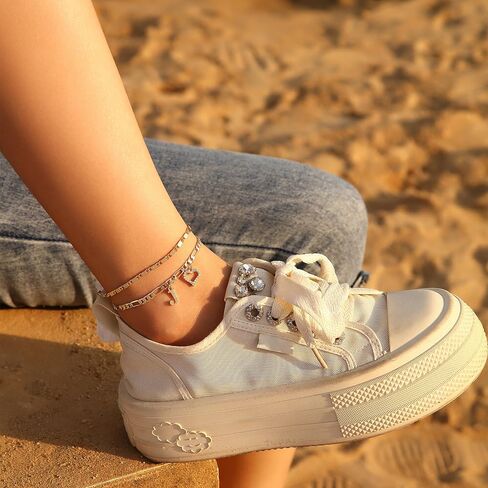Initial Ankle Bracelets for Women Waterproof 14K Gold Plated Dainty Layered Figaro Chain Letter Initial CZ Heart Ankle Bracelets Set Summer Beach Jewelry for Women in Saudi Arabia