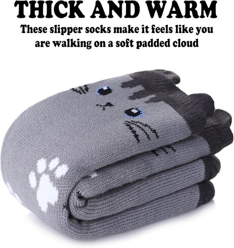 FNOVCO Cat Slipper Socks for Women with Grippers Fuzzy Soft Thick Winter Cozy Indoor Non Slip Warm Socks in Kuwait