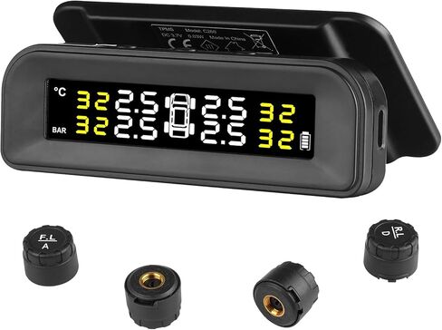 VEVOR RV Tire Pressure Monitoring System, 7.3-87 PSI Trailer TPMS Tire Pressure Monitor with 4 Sensors, 5 Alarm Modes, Real-time Display, Easy to Install in Kuwait