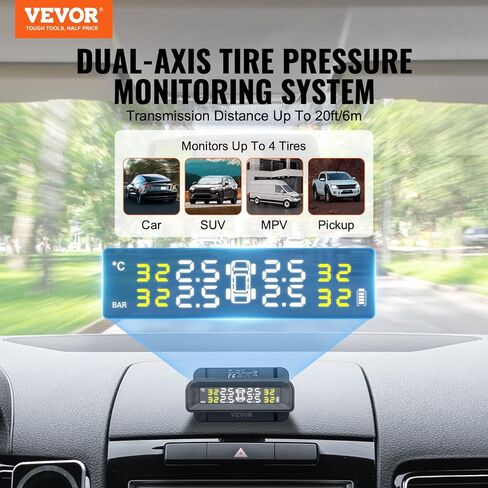 VEVOR RV Tire Pressure Monitoring System, 7.3-87 PSI Trailer TPMS Tire Pressure Monitor with 4 Sensors, 5 Alarm Modes, Real-time Display, Easy to Install in Kuwait