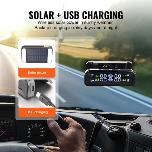 VEVOR RV Tire Pressure Monitoring System, 7.3-87 PSI Trailer TPMS Tire Pressure Monitor with 4 Sensors, 5 Alarm Modes, Real-time Display, Easy to Install in Kuwait