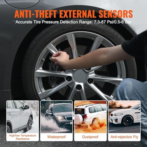 VEVOR RV Tire Pressure Monitoring System, 7.3-87 PSI Trailer TPMS Tire Pressure Monitor with 4 Sensors, 5 Alarm Modes, Real-time Display, Easy to Install in Kuwait