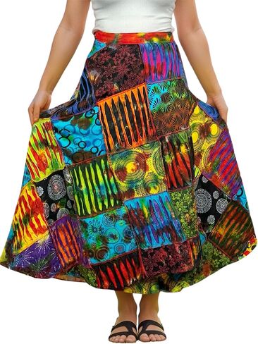 Agan Traders Women's 2024 Fall Distressed Boho Gypsy Hippie Patched Skirt - Adjustable Wrapper Long Skirts for Women in Kuwait