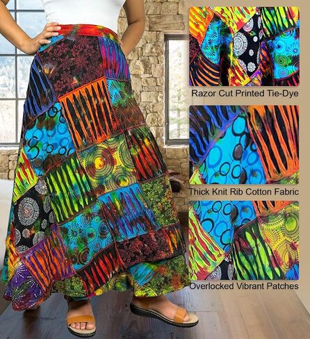 Agan Traders Women's 2024 Fall Distressed Boho Gypsy Hippie Patched Skirt - Adjustable Wrapper Long Skirts for Women in Kuwait