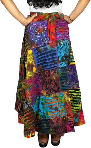 Agan Traders Women's 2024 Fall Distressed Boho Gypsy Hippie Patched Skirt - Adjustable Wrapper Long Skirts for Women in Kuwait