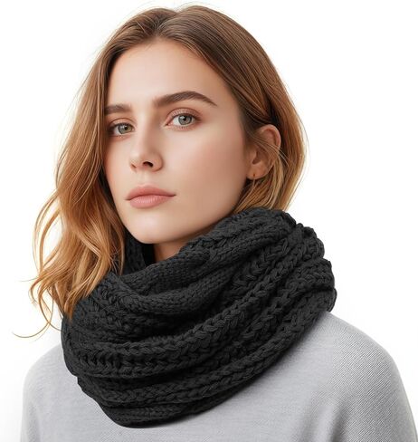 وشاح بحلقة دائرية إنفينيتي شتوية، مقاس 52 بوصة × 12 بوصة، أسود in Kuwait