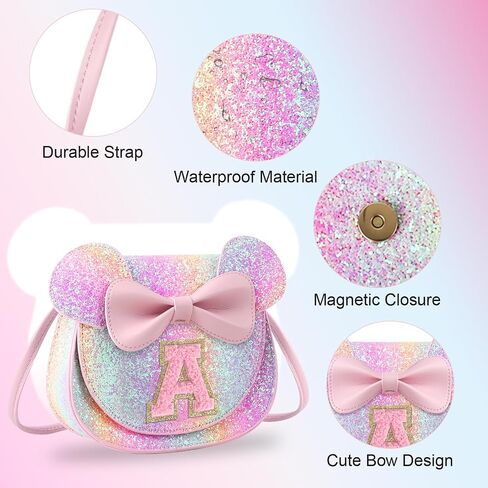 Birthday Gifts for 2 3 4 5 6 7 8 9 10 Year Old Girls, Toddler Kids Purse Little Girl Mouse Ear Bow Personalized Initial Purse in Saudi Arabia
