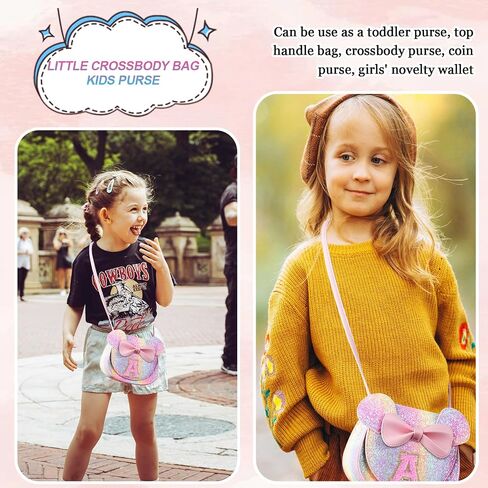 Birthday Gifts for 2 3 4 5 6 7 8 9 10 Year Old Girls, Toddler Kids Purse Little Girl Mouse Ear Bow Personalized Initial Purse in Saudi Arabia