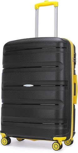 Voyager Trilogy Luggage Set - 3-Piece Hardshell Suitcases with 360 Spinner Wheels - Lightweight, Expandable in Red, Yellow, Blue, Purple, Green, Gold, Black (Black (Yellow Stripe) Set) in Saudi Arabia