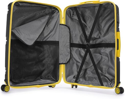 Voyager Trilogy Luggage Set - 3-Piece Hardshell Suitcases with 360 Spinner Wheels - Lightweight, Expandable in Red, Yellow, Blue, Purple, Green, Gold, Black (Black (Yellow Stripe) Set) in Saudi Arabia