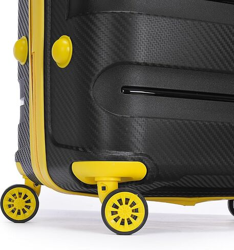 Voyager Trilogy Luggage Set - 3-Piece Hardshell Suitcases with 360 Spinner Wheels - Lightweight, Expandable in Red, Yellow, Blue, Purple, Green, Gold, Black (Black (Yellow Stripe) Set) in Saudi Arabia