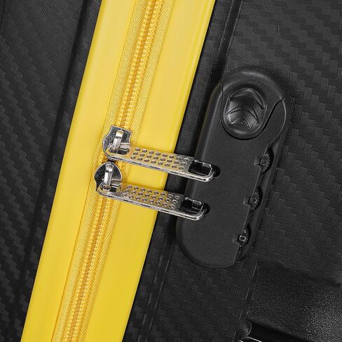 Voyager Trilogy Luggage Set - 3-Piece Hardshell Suitcases with 360 Spinner Wheels - Lightweight, Expandable in Red, Yellow, Blue, Purple, Green, Gold, Black (Black (Yellow Stripe) Set) in Saudi Arabia
