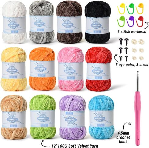 12 Pack 590 (yd) Chunky Chenille Yarn for Crocheting and Hand Knitting with Black Red White Green Yellow Orange Plush Velvet Yarn，Baby Blanket Yarn for Crocheting Soft Amigurumi Yarn in Kuwait