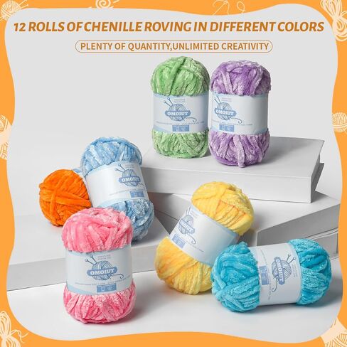12 Pack 590 (yd) Chunky Chenille Yarn for Crocheting and Hand Knitting with Black Red White Green Yellow Orange Plush Velvet Yarn，Baby Blanket Yarn for Crocheting Soft Amigurumi Yarn in Kuwait