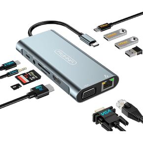 11-in-1 Multiport Laptop Docking Station with Dual Monitor Support, USB-C to HDMI Adapter, Ethernet, USB 3.0 Hub, SD/TF Card Reader, Audio Jack - Compatible with MacBook, Dell, HP, Lenovo