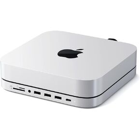 SATECHI Type-C Hub Stand with M.2 SATA SSD Enclosure - Fits Micro/SD Card Readers, USB Ports, Headphone Jack - for Mac Mini, Mac Studio (Silver)