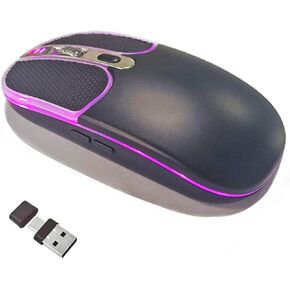 ماوس لاسلكي بزر جلدي، ماوس كمبيوتر محمول، ماوس LED مع ضوء ملون RGB، ماوس نحيف صامت قابل لإعادة الشحن، ماوس USB C، ماوس كمبيوتر للكمبيوتر المحمول، ماك بوك (M1/M2)، الكمبيوتر الشخصي، آيباد، إلخ (أسود)