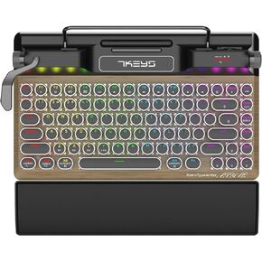 7KEYS Retro Typewriter Keyboard Wireless Bluetooth, Ergonomic leather hand rest, Mechanical Hot-swapable Blue Switch, Classical Vintage Style with RGB Backlight, 84 Punk Keycaps for Ipad MAC PC Laptop