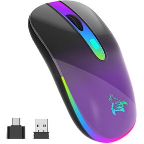 HOTLIFE ماوس لاسلكي بلوتوث، ماوس LED قابل لإعادة الشحن مع أوضاع مزدوجة (بلوتوث 5.1 + USB/Type-c) ماوس كمبيوتر 2.4 جيجا هرتز لأجهزة الكمبيوتر المحمول/MacBook/iPad/الألعاب - متدرج أحمر وأسود