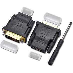 DVI to HDMI, Bidirectional DVI (DVI-D) to HDMI, Male to Female Adapter, 2-Pack，(24+1) Male Adapter with Gold-Plated for Computer, Monitor, Projector, TV, PS3/4/5 Nintendo Switch and More