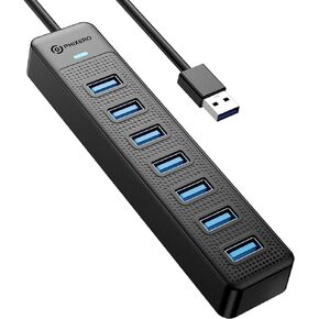 PHIXERO 7 Port USB Hub, 3.3FT/1M Long Cable USB 3.0 Hub Multi USB Port Hub USB Multiport Adapter USB Extension Hub USB Splitter USB Hub for PC, Compatible with All USB 3.0/2.0/1.1 Device
