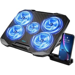 Laptop Cooling pad Laptop Cooler Stand Laptop Fan Cooling pad for 12-15.6 Inch Laptop Notebooks, 5 Quiet Fans,5 Angle Adjustable Laptop Cooling Stand (Black)