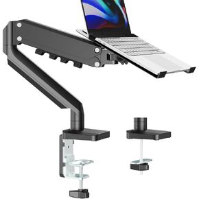 Laptop Mount, 2-in-1 Gas Spring Laptop Arm for 12"-17" Notebook/13-32 Computer Screen, Holds 3.3-17.6lbs, Full Motion Adjustable Laptop Desk Mount with Tray, Clamp-on and Grommet Base