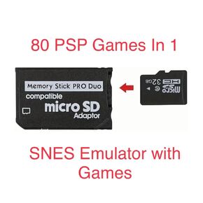 محول شريحة ذاكرة PSP، إلى Memory Stick PRO Duo مع بطاقة Micro SD سعة 32 جيجابايت، وبطاقة MagicGate لجهاز Sony Playstation المحمول، وكاميرا، وكاميرا يدوية مع 80 في 1 + Retro in Kuwait